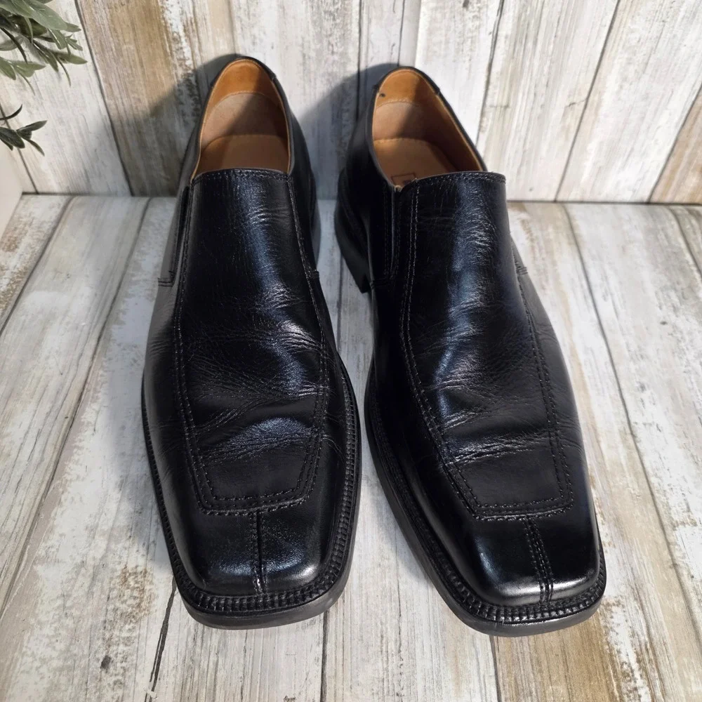 Apt 9 Walker Mens Black Leather Slip On Square Toe Dress Loafers Shoes 9.5 M